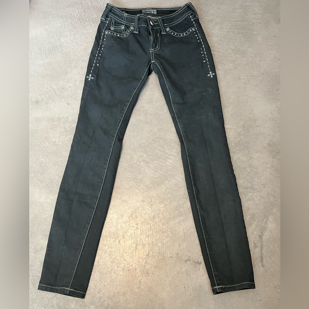 Affliction Women's Skinny “Raquel” Jeans in Black with Contrast Stitching